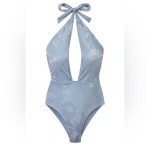 NWT Wet LA LG Luxe Yacht Carrie 1PC Deep V Swimsuit Soft Blue 128684